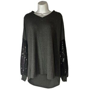 Lovely Melody Gray and Black balloon sleeve sequined knit over-sized sweater XL